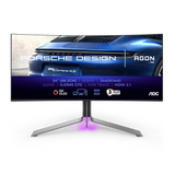 شاشة ألعاب منحنية AOC PD34 Porsche Design مقاس 34 بوصة، بتردد 240 هرتز، ودقة WQHD، ومنفذ HDMI 2.1، وزمن استجابة 0.03 مللي ثانية، بتقنية QD OLED، لون أسود