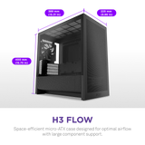 علبة NZXT H3 Flow (2025) Micro-ATX متوسطة الحجم - أسود بالكامل