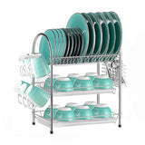 3 Tier Stainless Steel Dish Dring Rack With Mug Holder & Cutlery Drainer