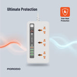 Porodo Multi-Port Power HUB 4 USB-A/USB-C Ultimate Home & Office Kit - 2Meter - White