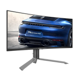 شاشة ألعاب منحنية AOC PD34 Porsche Design مقاس 34 بوصة، بتردد 240 هرتز، ودقة WQHD، ومنفذ HDMI 2.1، وزمن استجابة 0.03 مللي ثانية، بتقنية QD OLED، لون أسود