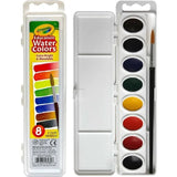 Crayola 8 Semi-Moist Oval Watercolor Pans, 1 Taklon Brush