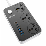 LDNIO SC3604C Extension Sockets - 3 Way / 2 Meters / 3x USB / 3x USB-C / Black