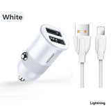 شاحن سيارة جوي روم ثنائي المنافذ USB بقوة 3.1 أمبير مع كابل - أبيض