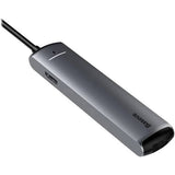 محول Baseus، محول USB-C إلى 3 منافذ USB وHDMI وUSB-C، 6 في 1، فضي اللون