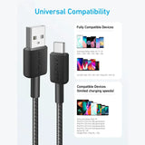 كابل أنكر 322 من نوع USB-A إلى USB-C / 15 واط / 1.8 متر / 6 أقدام / أسود