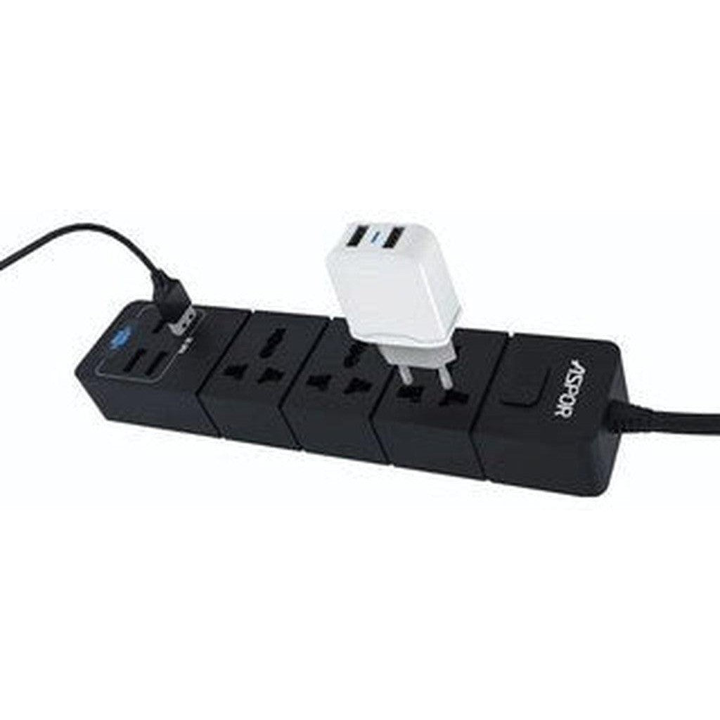 Aspor A501 Power Strip 3X Soke Combo 4 Usb Output Port Uk Plug-Power Tools-Other-Star Light Kuwait