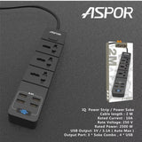 Aspor A501 Power Strip 3X Soke Combo 4 Usb Output Port Uk Plug-Power Tools-Other-Star Light Kuwait