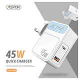 شاحن أسبور A839 سريع بتقنية PD - 45 واط / أبيض