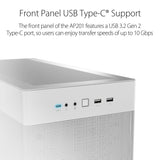 علبة كمبيوتر Asus Prime AP201 Micro ATX بسعة 33 لترًا مع ألواح جانبية بدون أدوات - أبيض