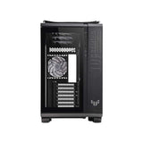 هيكل Asus TUF Gaming GT502 PLUS متوسط الحجم، مصنوع من الفولاذ والبلاستيك، مع لوحة أمامية وجانبية يسرى من الزجاج المقوى - أسود