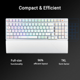 لوحة مفاتيح الألعاب اللاسلكية ASUS X902 ROG Strix Scope II 96 RX، بمفاتيح ROG RX الزرقاء، باللون الأبيض، تدعم اللغتين العربية والإنجليزية.