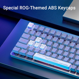 لوحة مفاتيح الألعاب اللاسلكية ASUS X902 ROG Strix Scope II 96 RX، بمفاتيح ROG RX الزرقاء، باللون الأبيض، تدعم اللغتين العربية والإنجليزية.