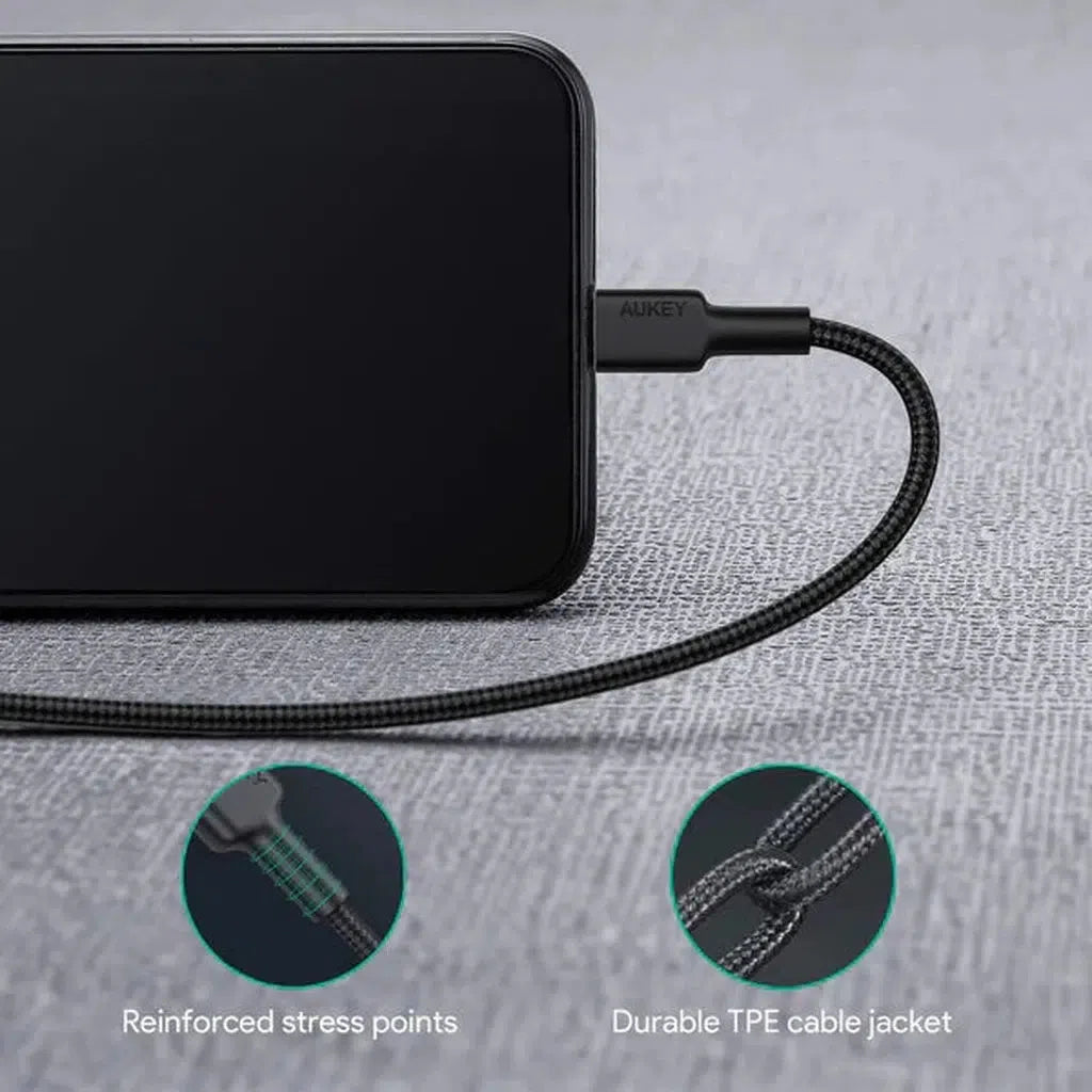 Aukey Braided 1M Usb-C To Lightning Cable - Black-Cable-Aukey-Star Light Kuwait
