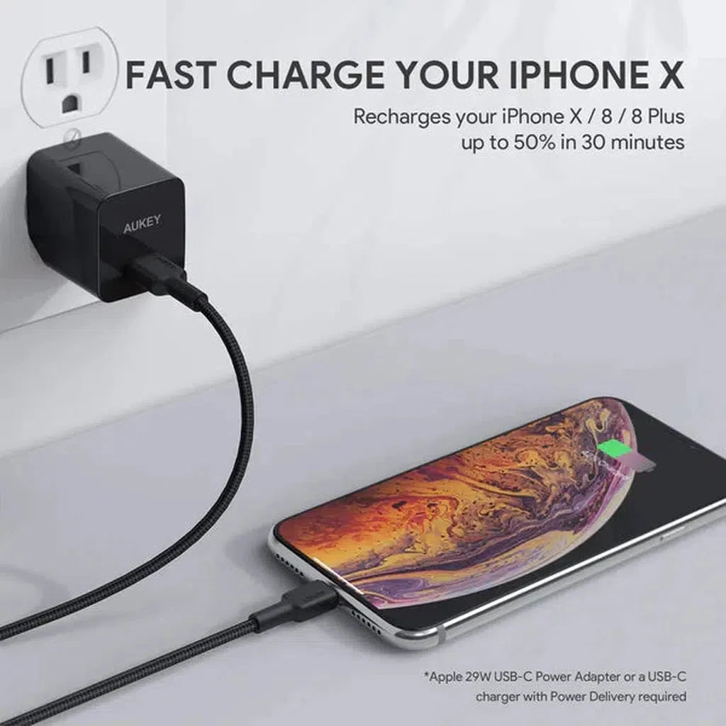 Aukey Braided 1M Usb-C To Lightning Cable - Black-Cable-Aukey-Star Light Kuwait