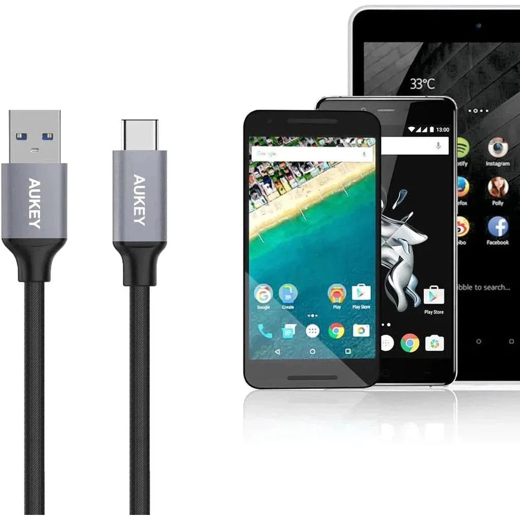 Aukey Braided Nylon Usb 3.0 To Usb-C Cables - Black-Cable-Aukey-Star Light Kuwait