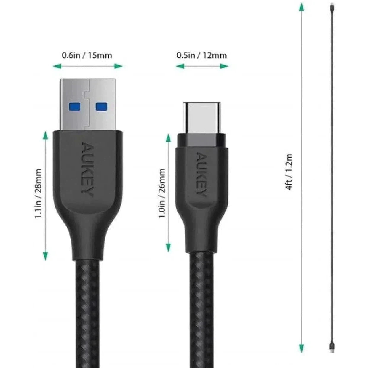 Aukey Braided Nylon Usb 3.1 Gen1 To Usb-C 1.2M Cable - Black-Cable-Aukey-Star Light Kuwait