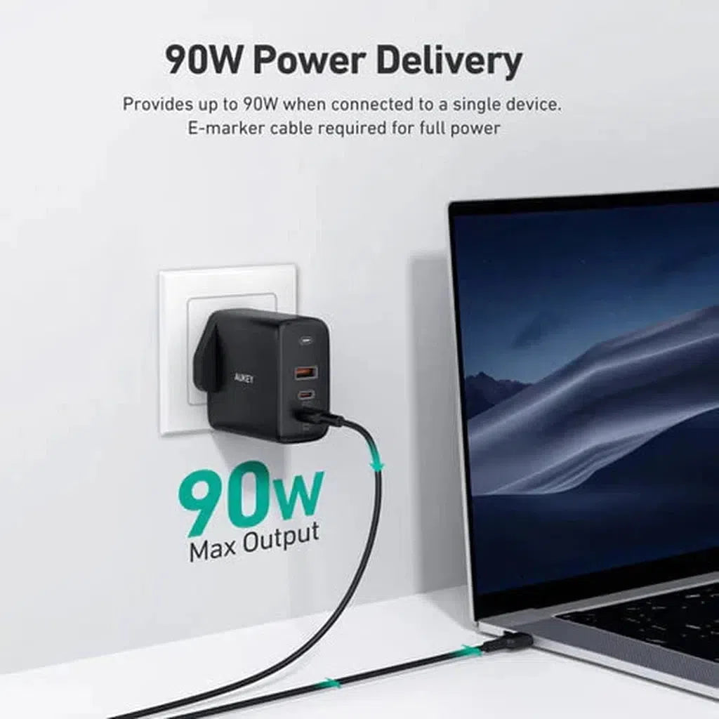 Aukey Pa-B6S 3-Port 90W Pd Wall Charger With Gan Power Tech - Black-Adapter-Aukey-Star Light Kuwait