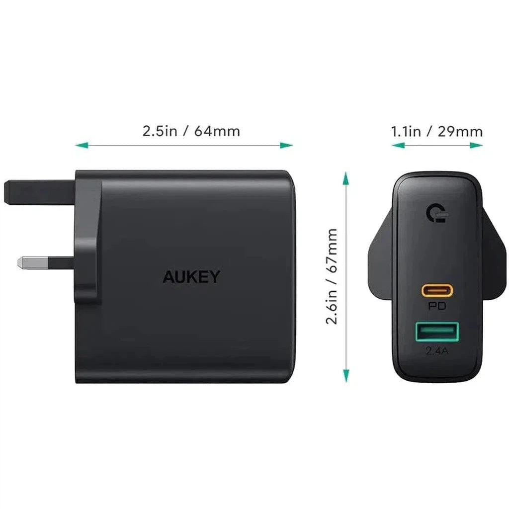 Aukey Pa-D3 Bk Dual-Port 60W Pd Wall Charger With Dynamic Detect With C To C Cable-Adapter-Aukey-Star Light Kuwait