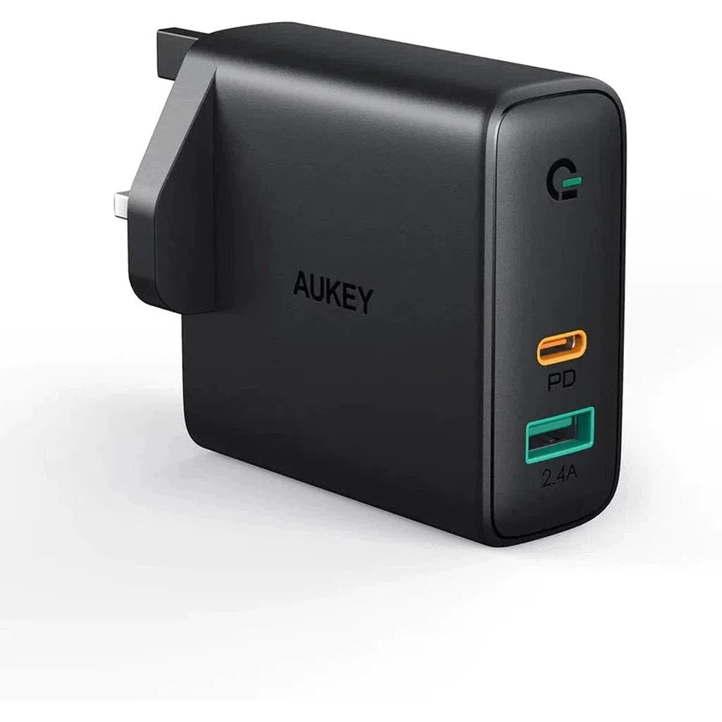 Aukey Pa-D3 Bk Dual-Port 60W Pd Wall Charger With Dynamic Detect With C To C Cable-Adapter-Aukey-Star Light Kuwait
