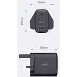 Aukey Pa-F3S Bk Dual Port 32W - Pd Usb C Wall Charger - Black-Adapter-Aukey-Star Light Kuwait