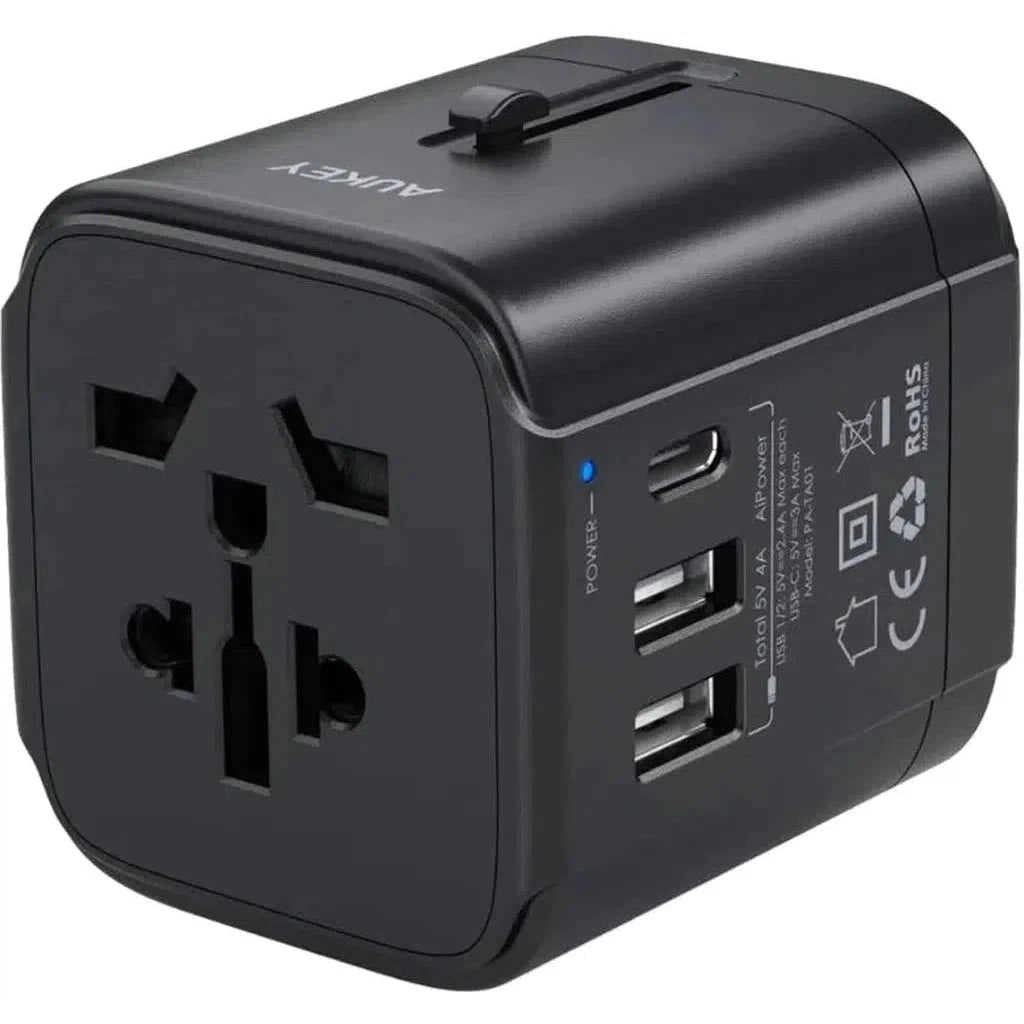 Aukey Pa-Ta01 Universal Adapter With 3 Usb Ports + 1 C Port - Pd Black-Adapter-Aukey-Star Light Kuwait