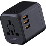 Aukey Pa-Ta04 Universal Adapter With 2 Usd Ports & 30W Pd Port - Black-Adapter-Aukey-Star Light Kuwait
