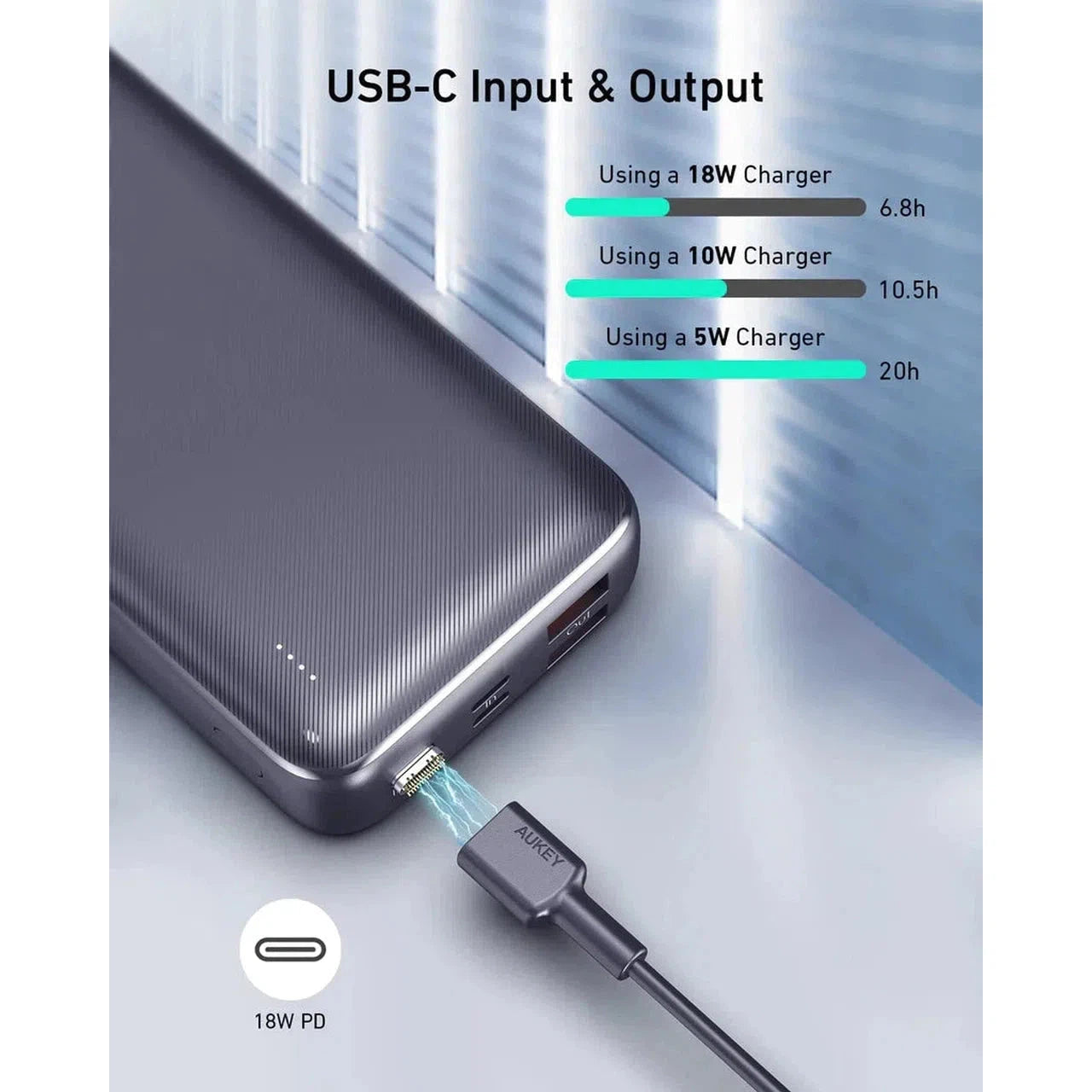 Aukey Pb-N74S 20000Mah Power Bank With 18W Power Delivery & Qc 3.0 - Black-Power Banks-Aukey-Star Light Kuwait