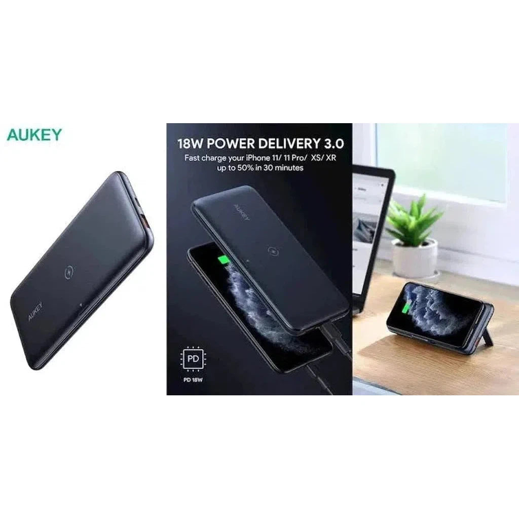 Aukey Pb-Wl02 10,000Mah Wireless Charging Power Bank - Black-Power Banks-Aukey-Star Light Kuwait