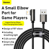 كابل بيانات من سلسلة BASEUS LEGEND، من USB إلى Lightning، 2.4 أمبير، 1 متر