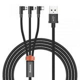 كابل BASEUS MVP ثلاثي الوظائف، منفذ USB لأجهزة iPhone + منفذ Type-C + منفذ Micro، تيار 3.5 أمبير كحد أقصى، طول 1.2 متر، CAMLT-WZ01