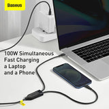 شاحن Baseus سريع بقوة 100 واط، ثنائي في واحد، من النوع C إلى Lightning + النوع C