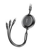Baseus 3 in 1 Adjustable Cable USB Lightning Type C Micro USB 1.20m Black 3.5A (CAMLT-JH01)