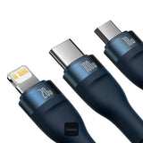 كابل الشحن السريع Baseus CASS03103 Flash Series II بقوة 100 واط، كابل متعدد الوظائف 3 في 2، طول 1.2 متر، أزرق