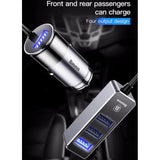 شاحن سيارة للهواتف المحمولة Baseus Enjoy Together مع كابل تمديد بطول 1.5 متر، مزود بـ 4 منافذ USB بقدرة 5.5 أمبير، لون رمادي داكن CCTON-0G
