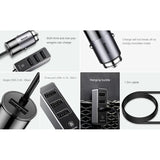 شاحن سيارة للهواتف المحمولة Baseus Enjoy Together مع كابل تمديد بطول 1.5 متر، مزود بـ 4 منافذ USB بقدرة 5.5 أمبير، لون رمادي داكن CCTON-0G
