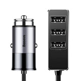 شاحن سيارة للهواتف المحمولة Baseus Enjoy Together مع كابل تمديد بطول 1.5 متر، مزود بـ 4 منافذ USB بقدرة 5.5 أمبير، لون رمادي داكن CCTON-0G