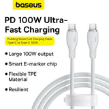 كابل شحن سريع من سلسلة Baseus Pudding - 1.2 متر / USB-C / 100 واط / أبيض لامع