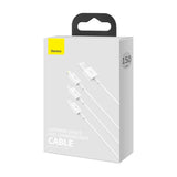 كابل بيانات وشحن سريع من سلسلة Baseus Superior، USB إلى M+L+C، 3.5 أمبير، 1.5 متر، أبيض