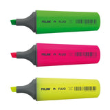 Milan Blister Fluo Highlighters (Yellow, Green, and Pink) 3/Pack BWM10033
