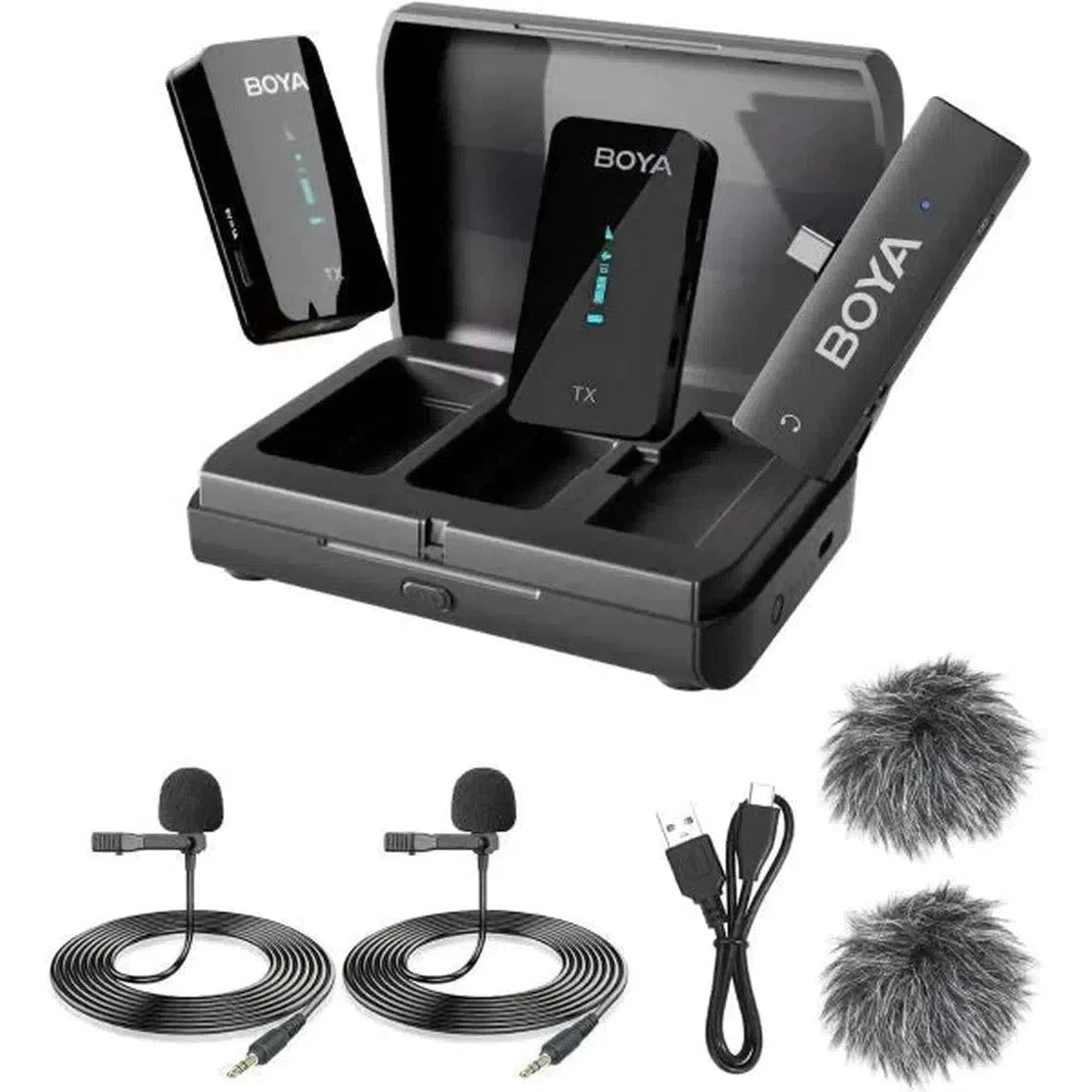 Boya 2.4Ghz Wireless Microphone For Mobile Device Like Smartphone, Pc, Tablet (2Transmitters+1Receiver With Type-C Jack) - Black-Microphone-BOYA-Star Light Kuwait
