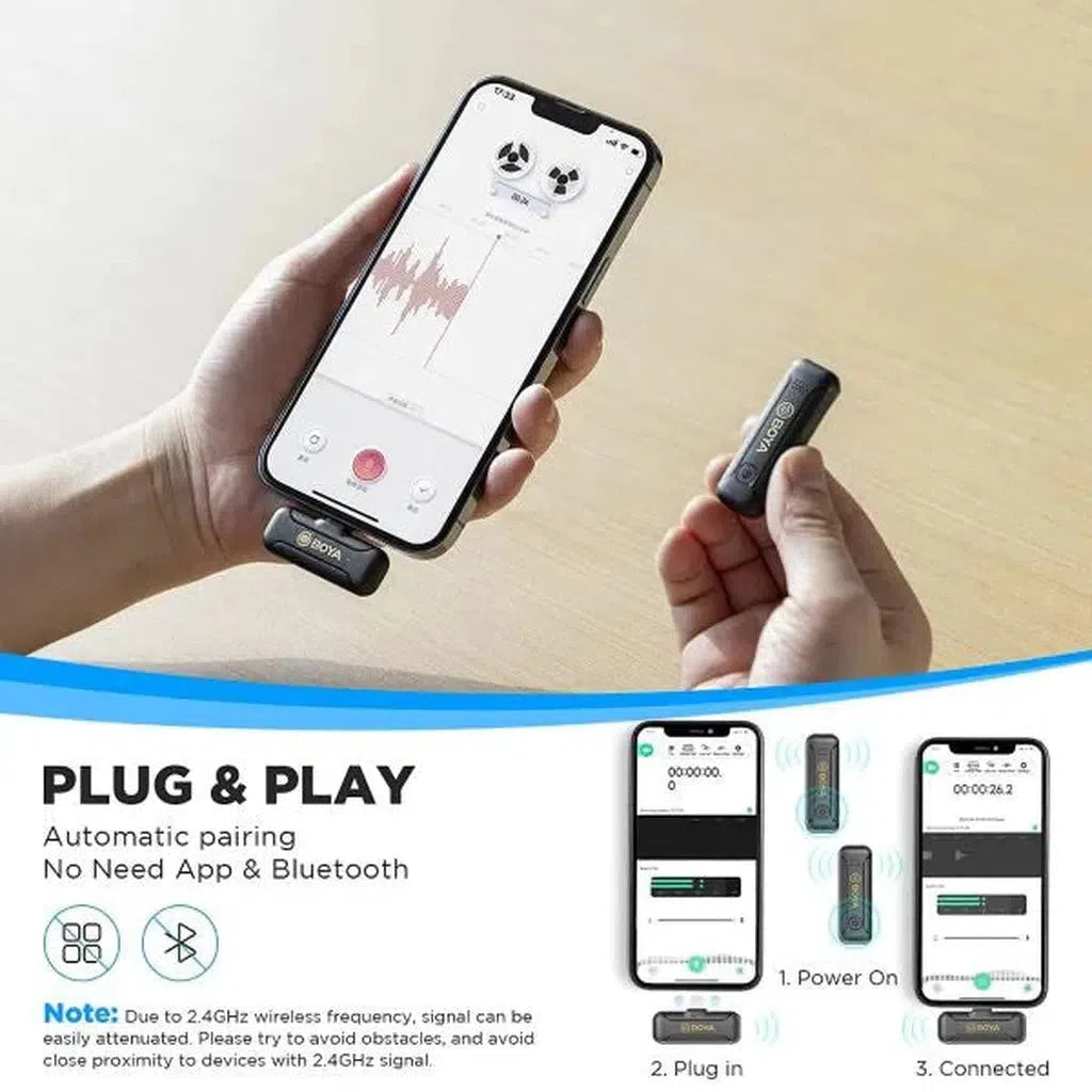 Boya By-Wm3T2-D2 Smallest 2.4Ghz Wireless Microphone With Lightning Connector For Ios Device( 2Tx+1Rx) - Black-Microphone-BOYA-Star Light Kuwait