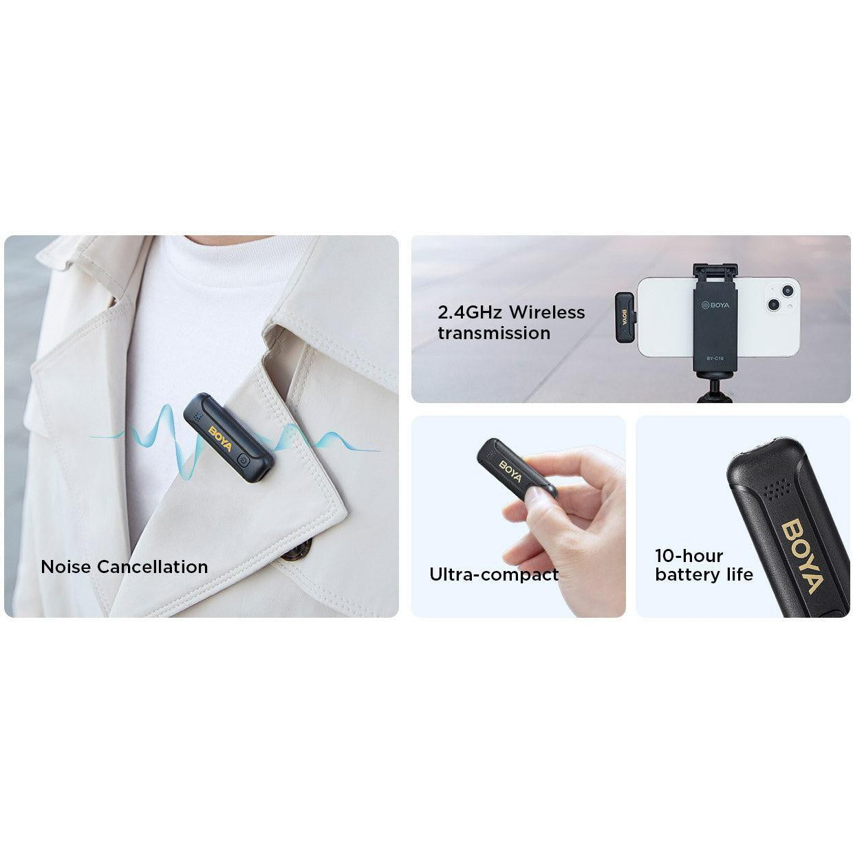 Boya Smallest 2.4Ghz Wireless Microphone For Type-C Device( 2Tx+1Rx ) - Black-Microphone-BOYA-Star Light Kuwait
