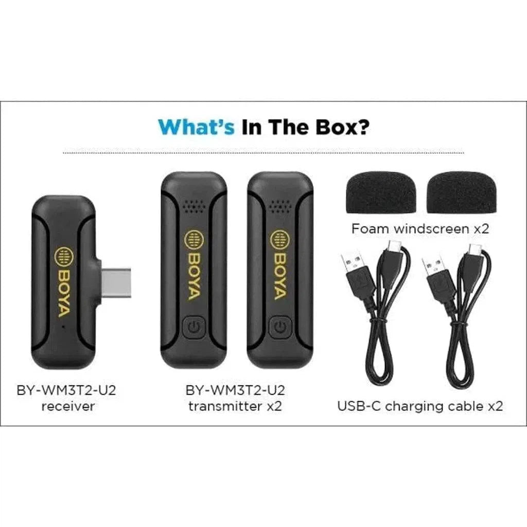 Boya Smallest 2.4Ghz Wireless Microphone For Type-C Device( 2Tx+1Rx ) - Black-Microphone-BOYA-Star Light Kuwait