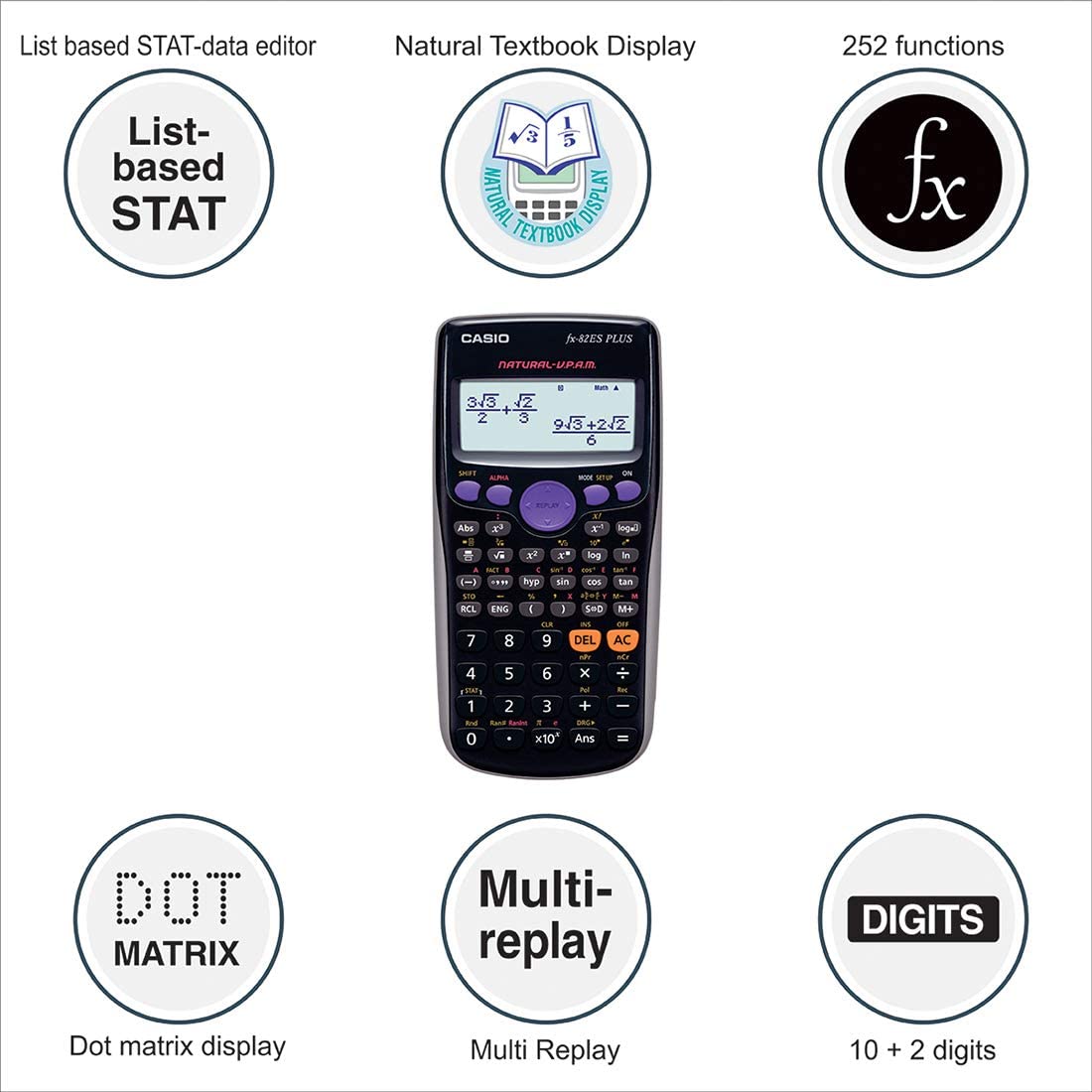 Casio Fx82Es Plus Black Display Scientific Calculator With 252 Functions-Calculators-Casio-Star Light Kuwait