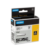 DYMO 18444 Rhino Permanent Vinyl Industrial Label Tape, 1/2-Inch x 18 ft, White/Black Print
