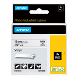 DYMO 18444 Rhino Permanent Vinyl Industrial Label Tape, 1/2-Inch x 18 ft, White/Black Print