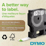 DYMO Authentic D1 Labels, 12mm x 7m Roll, White Print on Black Tape, Self-Adhesive Labels