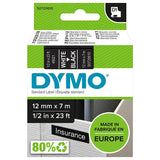 DYMO Authentic D1 Labels, 12mm x 7m Roll, White Print on Black Tape, Self-Adhesive Labels