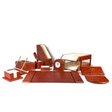Deluxe Leather Desk Set 15 Pieces Brown Color